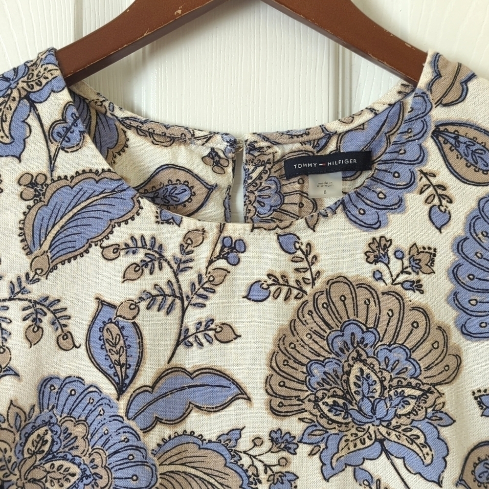 Tommy Hilfiger Provincial Paisley Linen Blend Sleeveless Flounce Hem Mini Dress - Picture 2 of 12